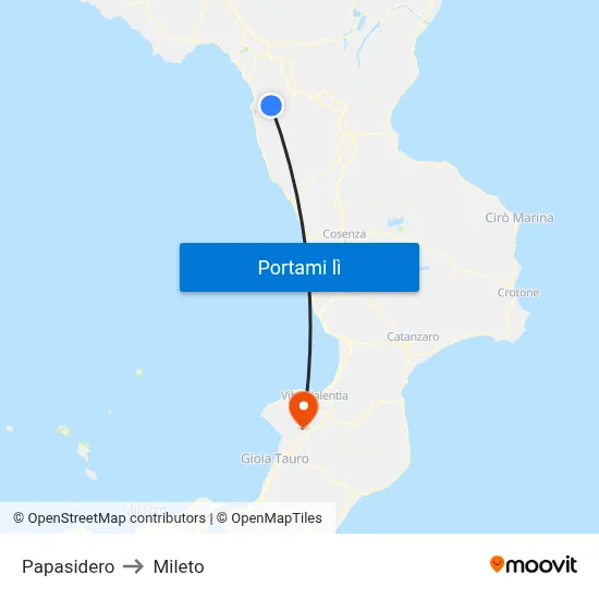 Papasidero to Mileto map