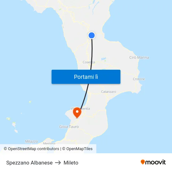 Spezzano Albanese to Mileto map
