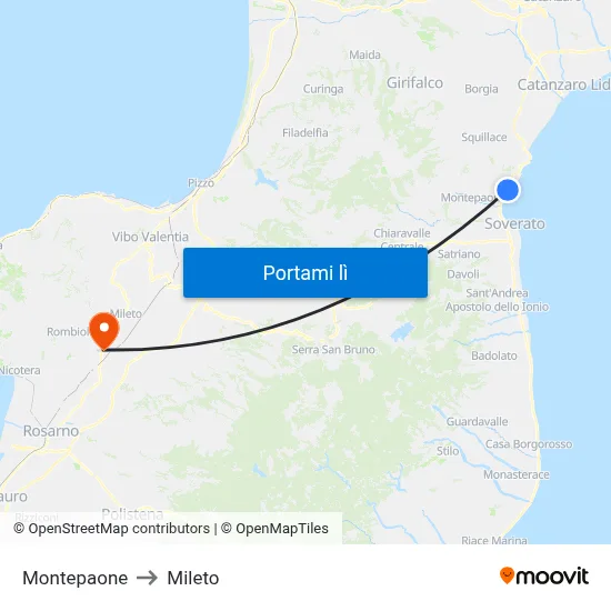 Montepaone to Mileto map
