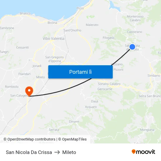 San Nicola Da Crissa to Mileto map