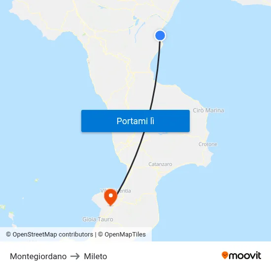 Montegiordano to Mileto map