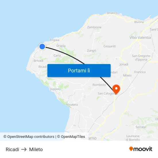 Ricadi to Mileto map