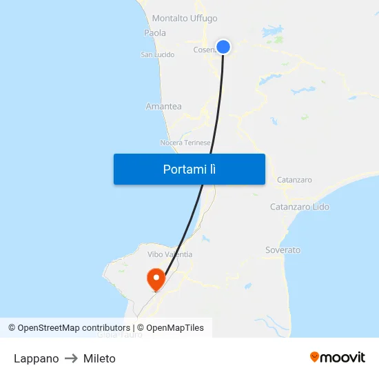 Lappano to Mileto map