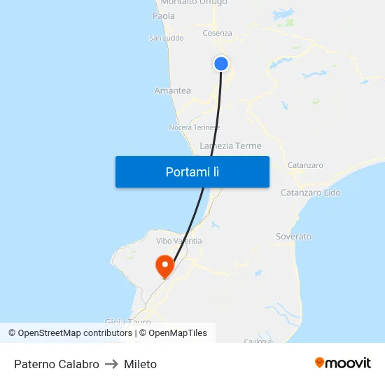 Paterno Calabro to Mileto map