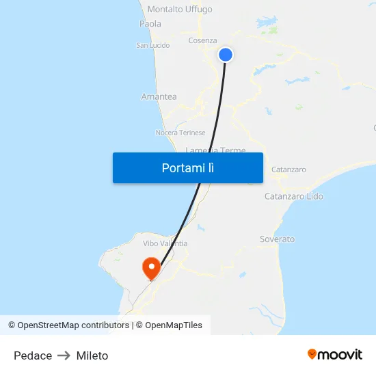 Pedace to Mileto map