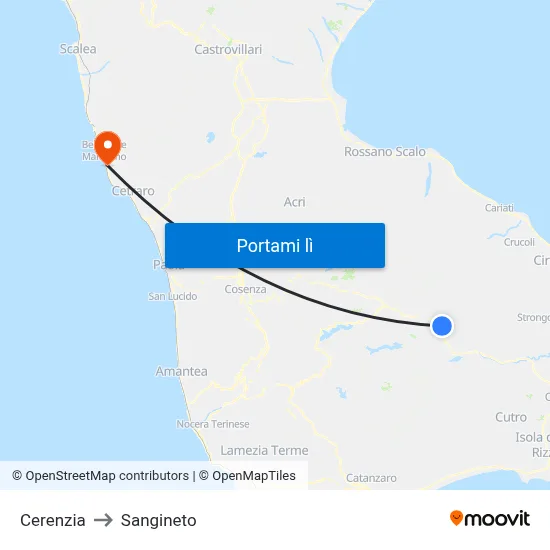 Cerenzia to Sangineto map