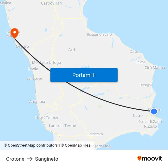 Crotone to Sangineto map