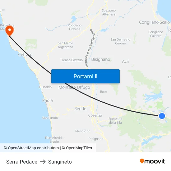 Serra Pedace to Sangineto map
