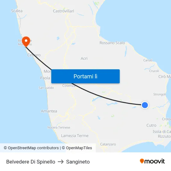 Belvedere Di Spinello to Sangineto map