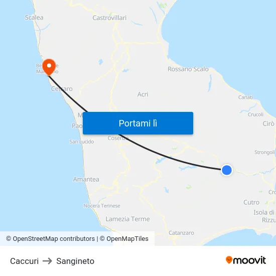 Caccuri to Sangineto map