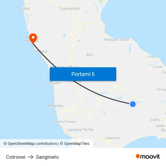 Cotronei to Sangineto map