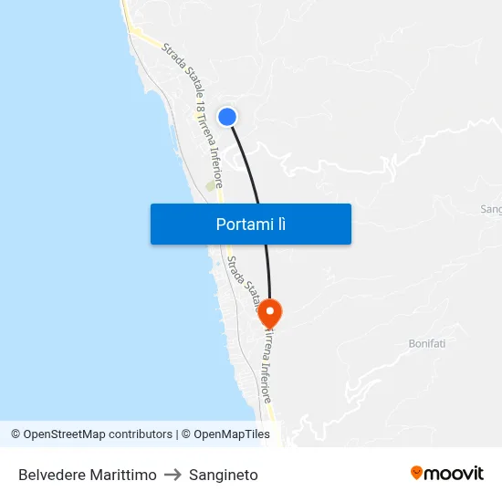 Belvedere Marittimo to Sangineto map
