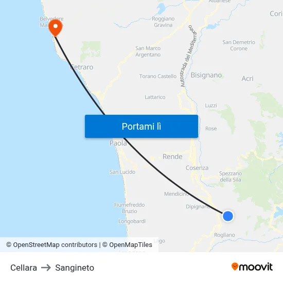 Cellara to Sangineto map