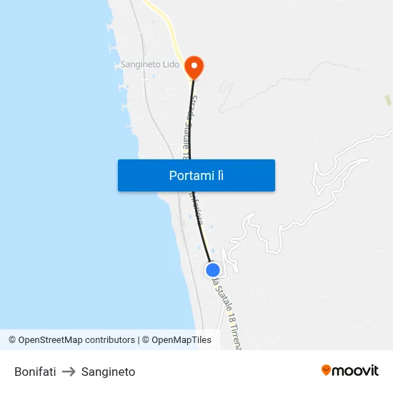 Bonifati to Sangineto map