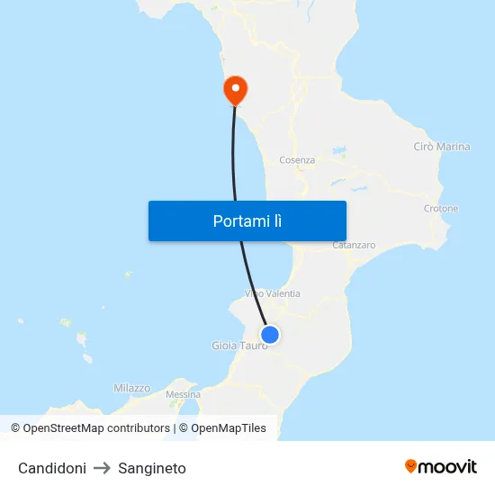 Candidoni to Sangineto map