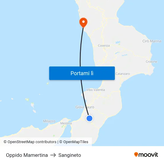 Oppido Mamertina to Sangineto map