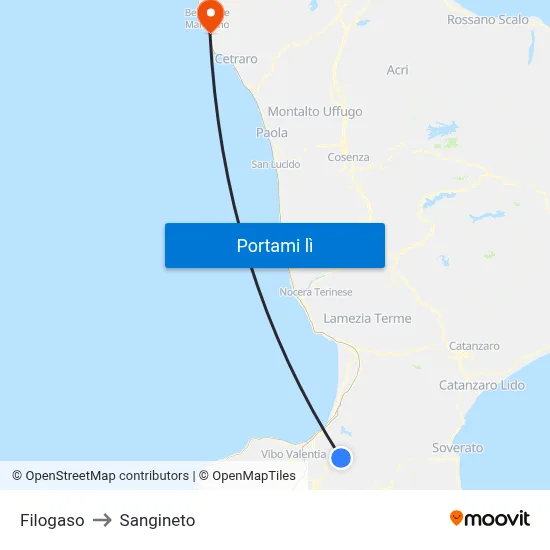 Filogaso to Sangineto map