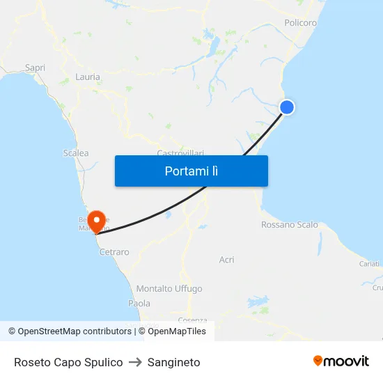 Roseto Capo Spulico to Sangineto map