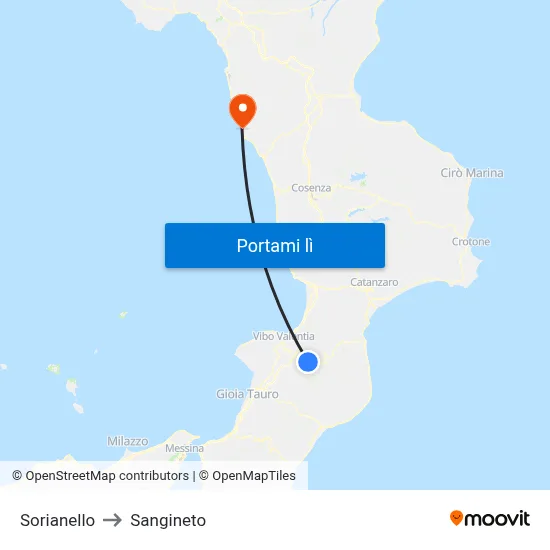 Sorianello to Sangineto map