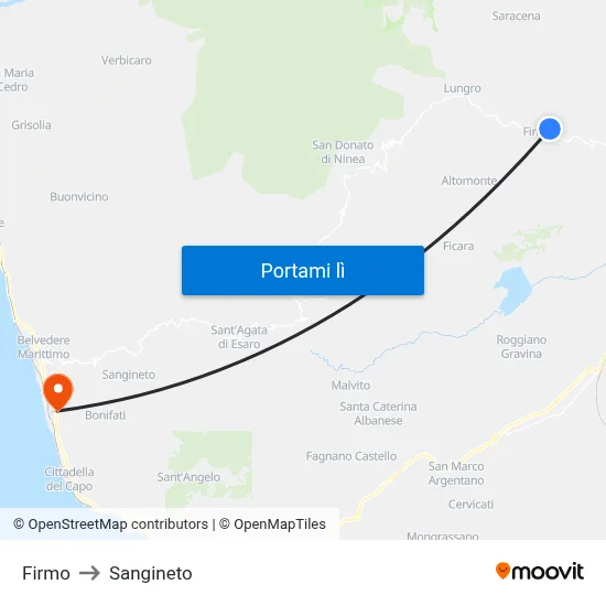 Firmo to Sangineto map