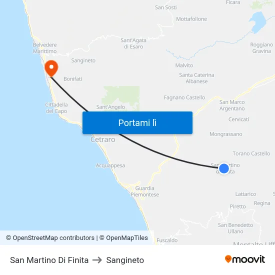 San Martino Di Finita to Sangineto map