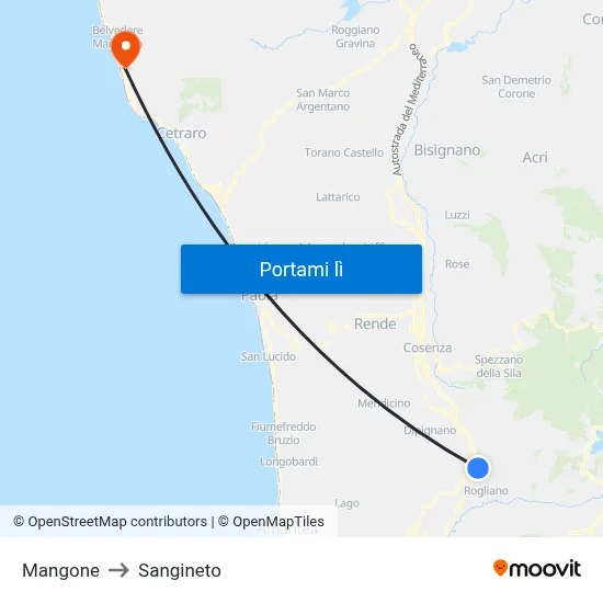 Mangone to Sangineto map