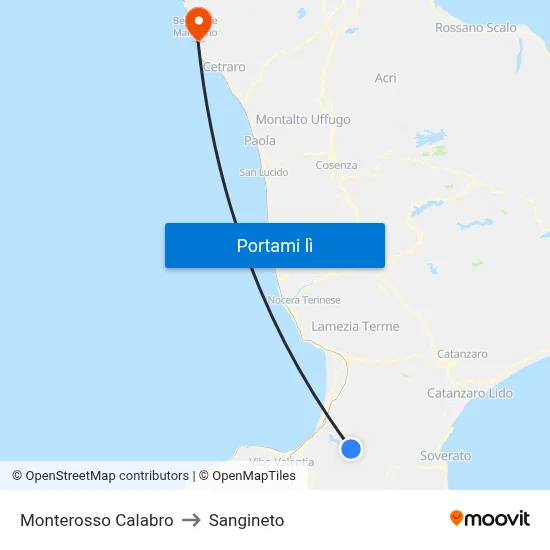 Monterosso Calabro to Sangineto map
