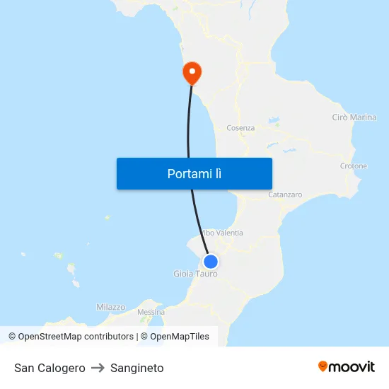 San Calogero to Sangineto map
