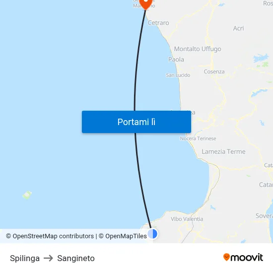 Spilinga to Sangineto map