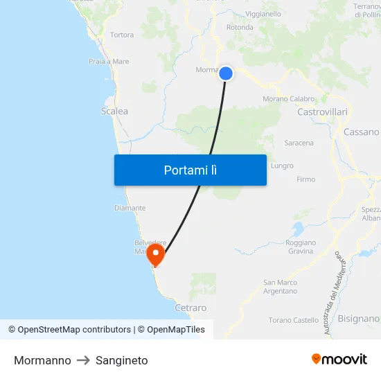Mormanno to Sangineto map