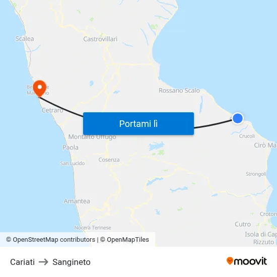 Cariati to Sangineto map