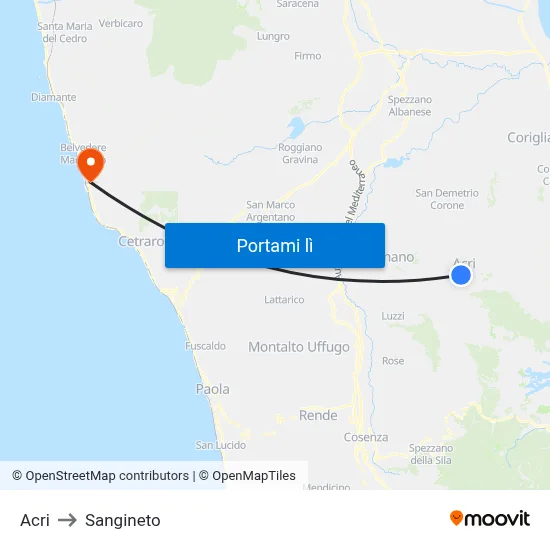 Acri to Sangineto map