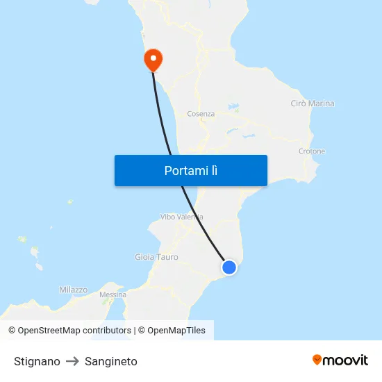 Stignano to Sangineto map