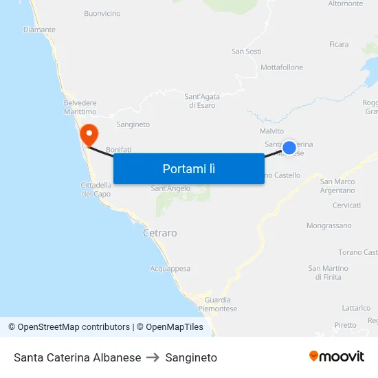 Santa Caterina Albanese to Sangineto map
