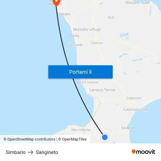 Simbario to Sangineto map