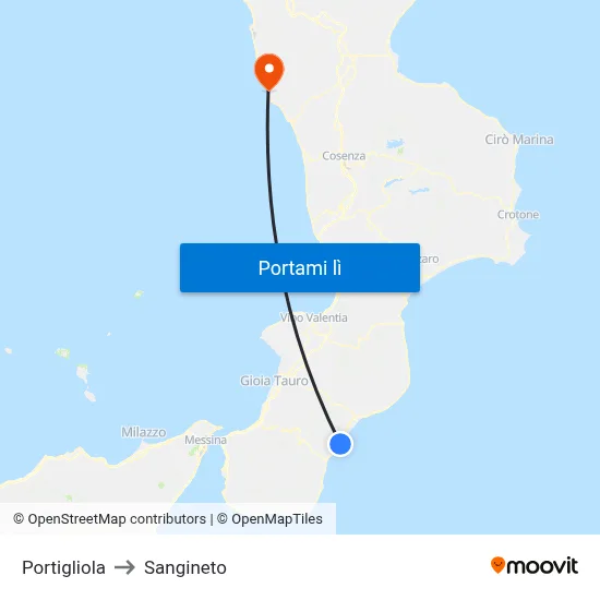Portigliola to Sangineto map