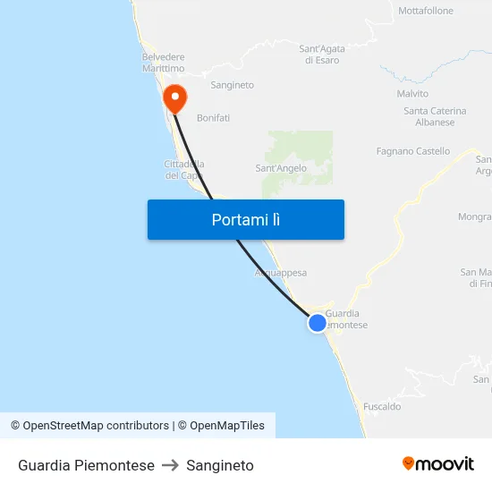 Guardia Piemontese to Sangineto map