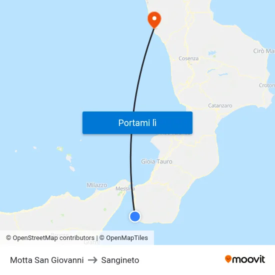 Motta San Giovanni to Sangineto map