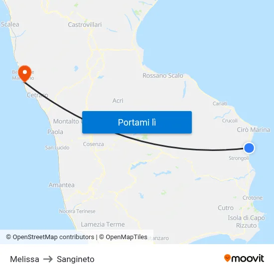 Melissa to Sangineto map