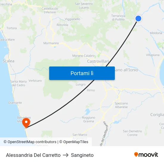 Alessandria Del Carretto to Sangineto map