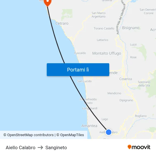 Aiello Calabro to Sangineto map