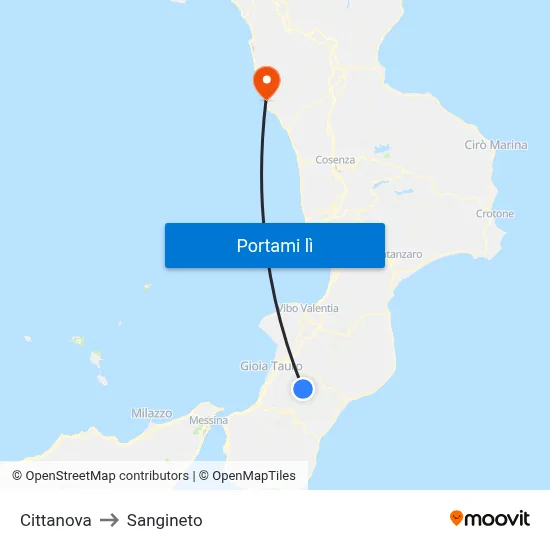Cittanova to Sangineto map