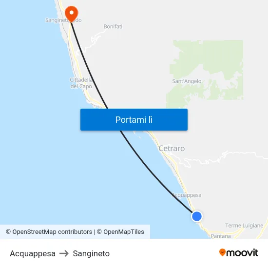 Acquappesa to Sangineto map