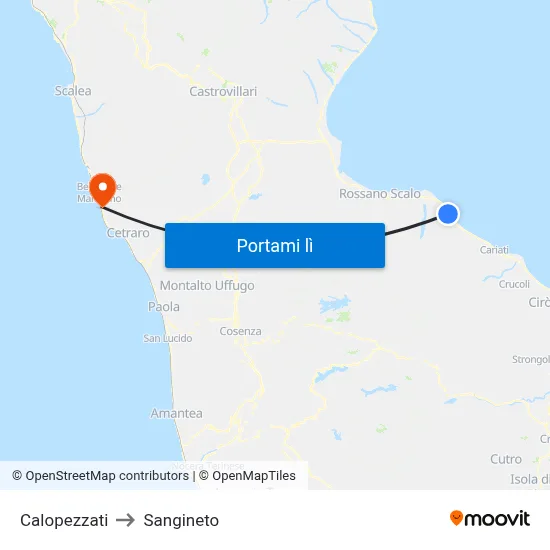 Calopezzati to Sangineto map