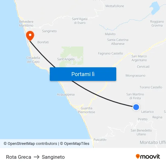 Rota Greca to Sangineto map