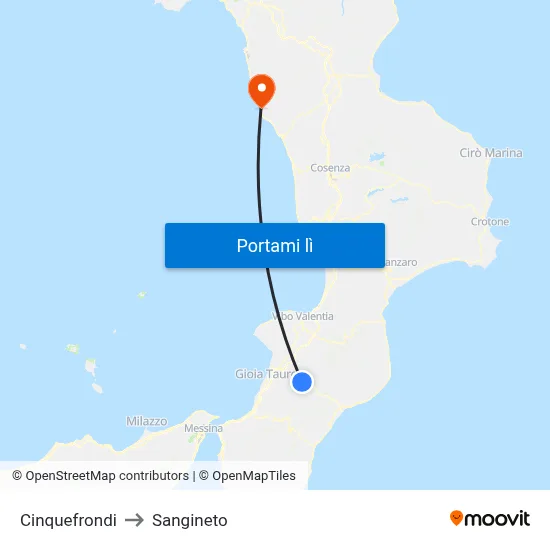 Cinquefrondi to Sangineto map