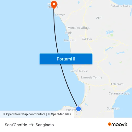 Sant'Onofrio to Sangineto map