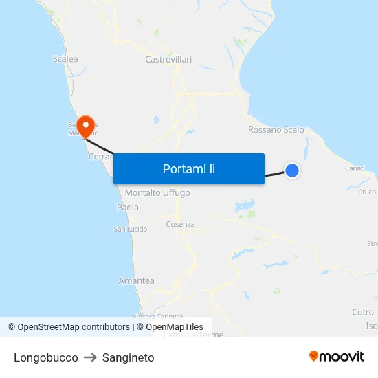 Longobucco to Sangineto map