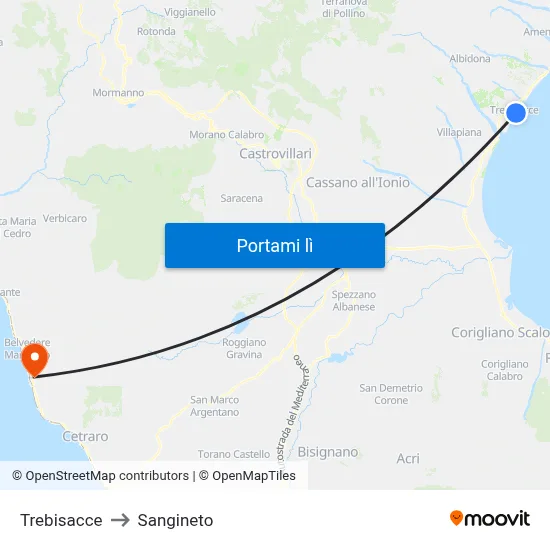 Trebisacce to Sangineto map