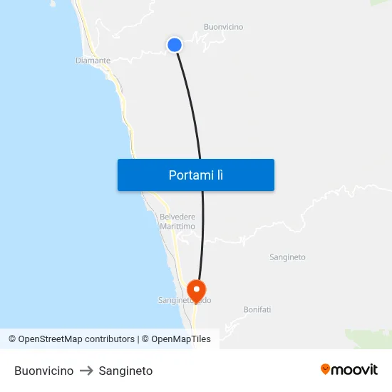 Buonvicino to Sangineto map